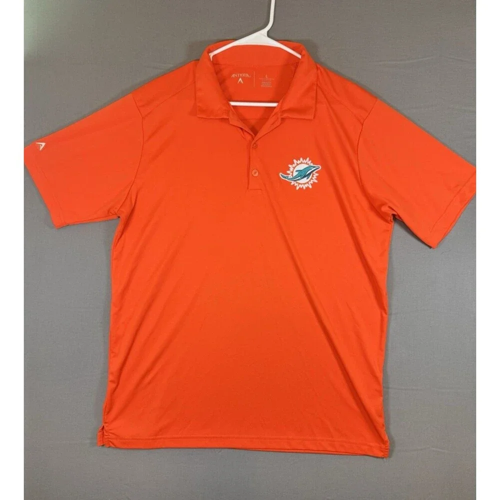 Unisex Miami Dolphins Antigua Orange Polo Shirt Size Large Dolphin Decal